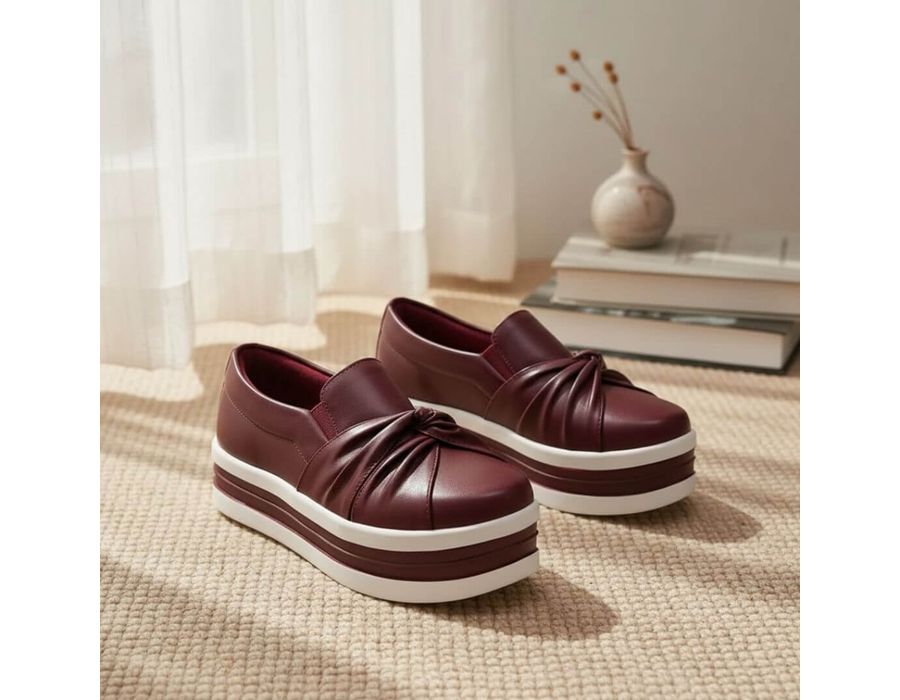 Tênis Slip On Nó Frontal Dk Shoes Flat Form Bordo