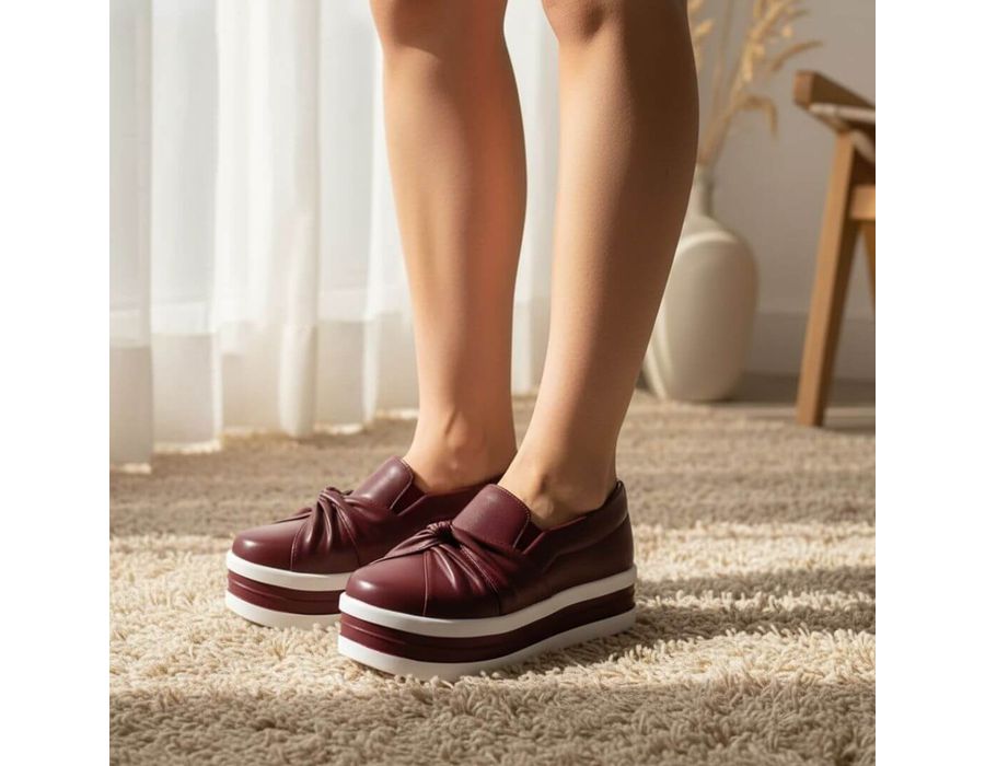 Tênis Slip On Nó Frontal Dk Shoes Flat Form Bordo