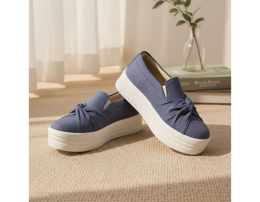 Tênis Slip On Nó Frontal Calce Fácil Dk Shoes Flat Form Jeans Claro