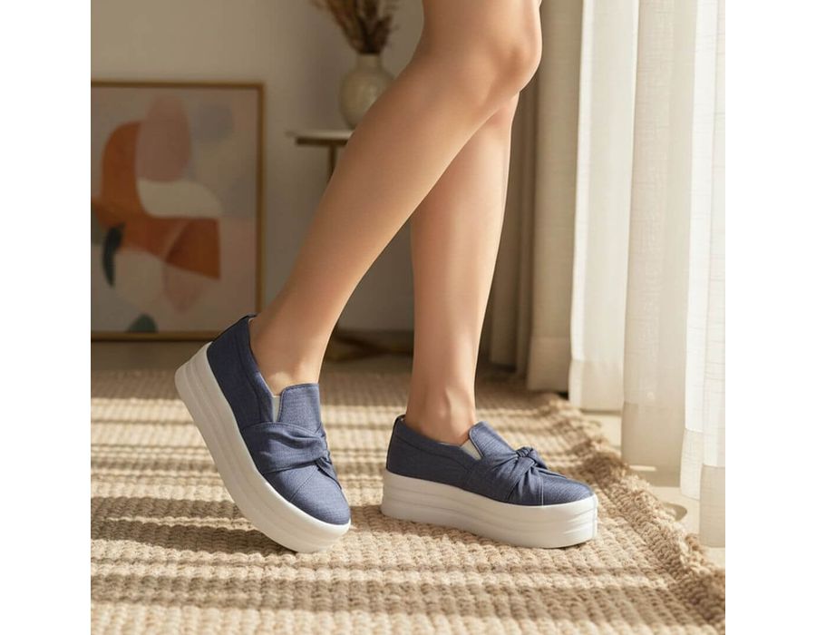 Tênis Slip On Nó Frontal Calce Fácil Dk Shoes Flat Form Jeans Claro