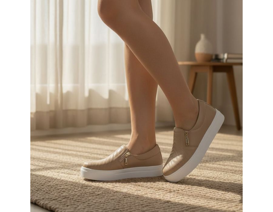 Tênis Slip On Zíper Iate Costura Frontal Dk Shoes Rose