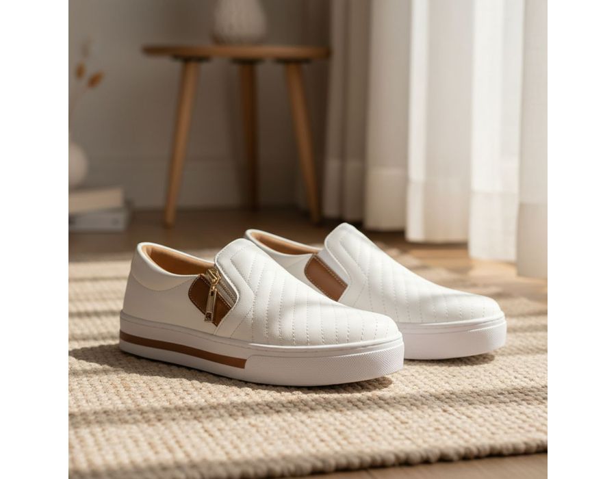 Tênis Slip On Zíper Iate Costura Frontal Calce Fácil Dk Shoes Branco