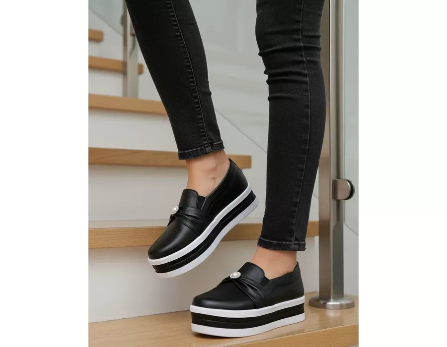 Tênis Slip On Dk Shoes Pérolas Plataforma Preto