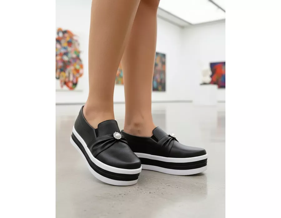Tênis Slip On Dk Shoes Pérolas Plataforma Preto