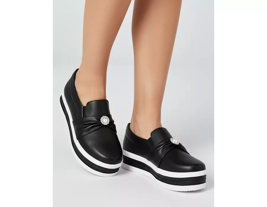 Tênis Slip On Dk Shoes Pérolas Plataforma Preto