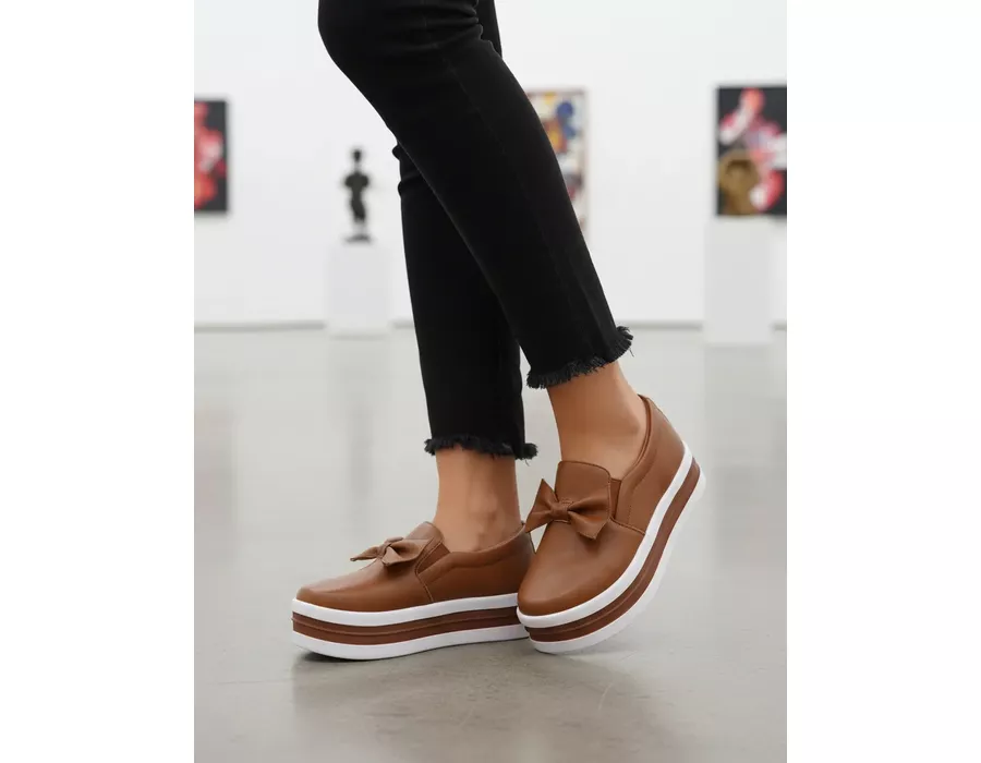 Tênis Iate Slip On Laço Gravata Flat Form Dk Shoes Caramelo