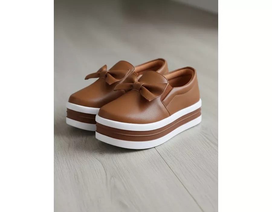 Tênis Iate Slip On Laço Gravata Flat Form Dk Shoes Caramelo