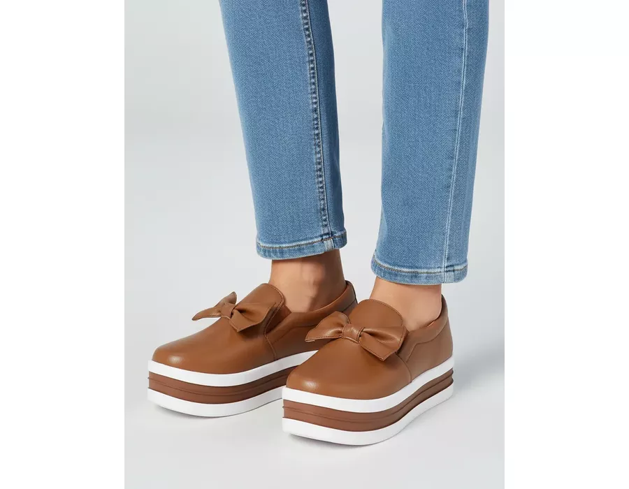 Tênis Iate Slip On Laço Gravata Flat Form Dk Shoes Caramelo