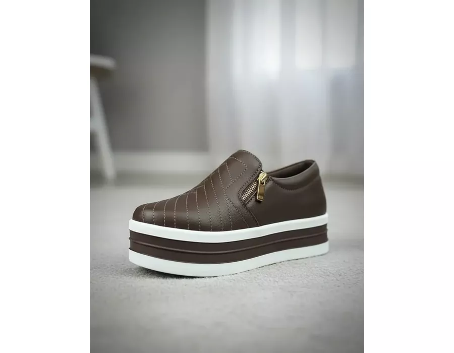 Tênis Slip On Calce Fácil Dk Sola Ana Bela Fecho em Zíper Marron