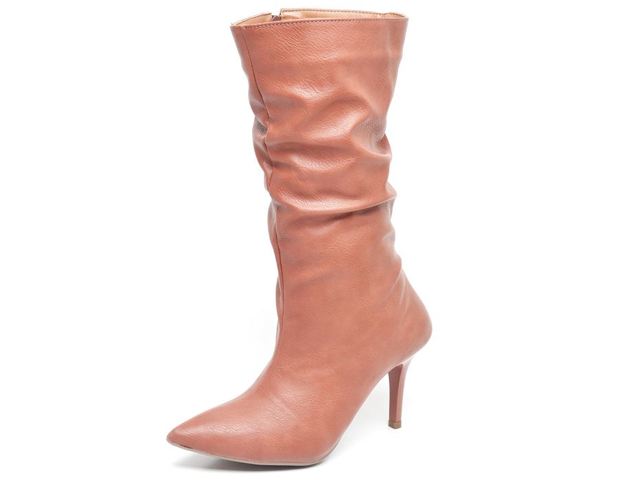 9106 Bota Cano Médio Enrrugado Salto Médio Napa Destroyed Canela ELLA