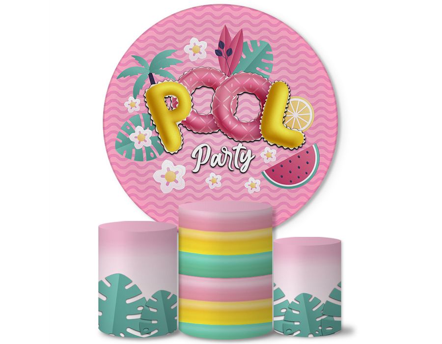 Trio Capas Cilindros + Painel Tema Pool Party Rosa Veste Fácil ...