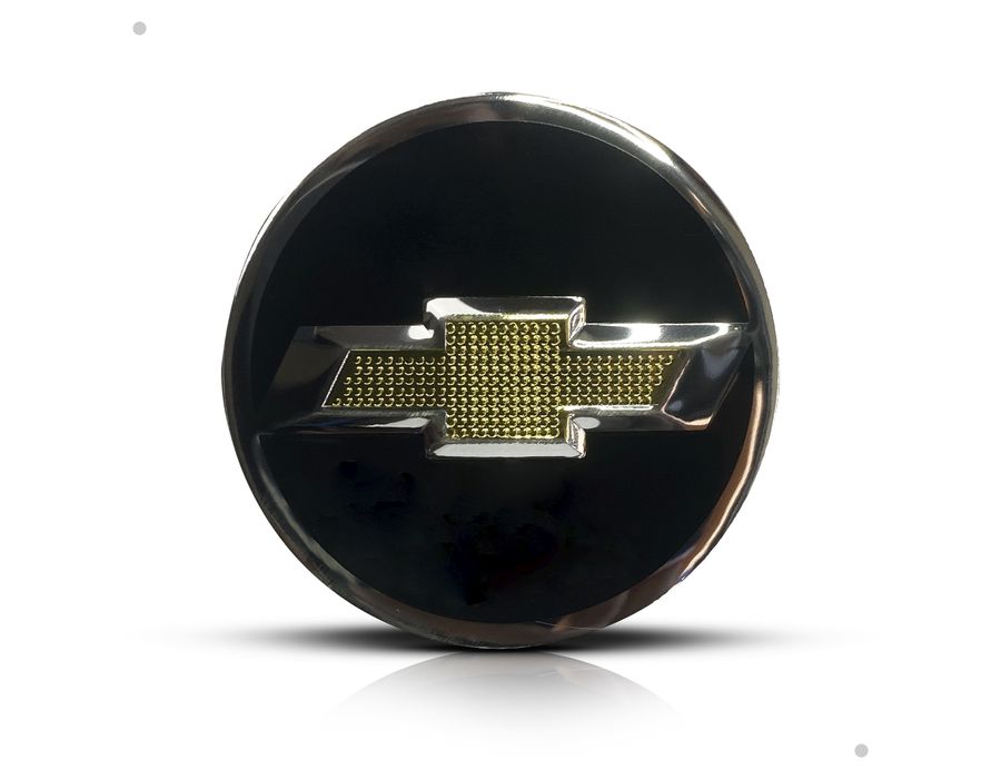 Kit 4 Calotinhas Miolo Centro Roda GM Cruze/Sonic/Tracker Preto com Emblema Dourado