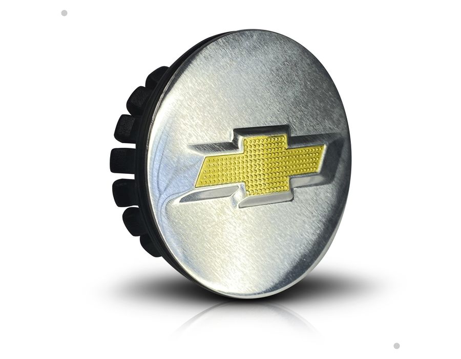 Kit 4 Calotinhas Miolo Centro Roda GM Cruze/Sonic/Tracker Prata Escovado com Emblema