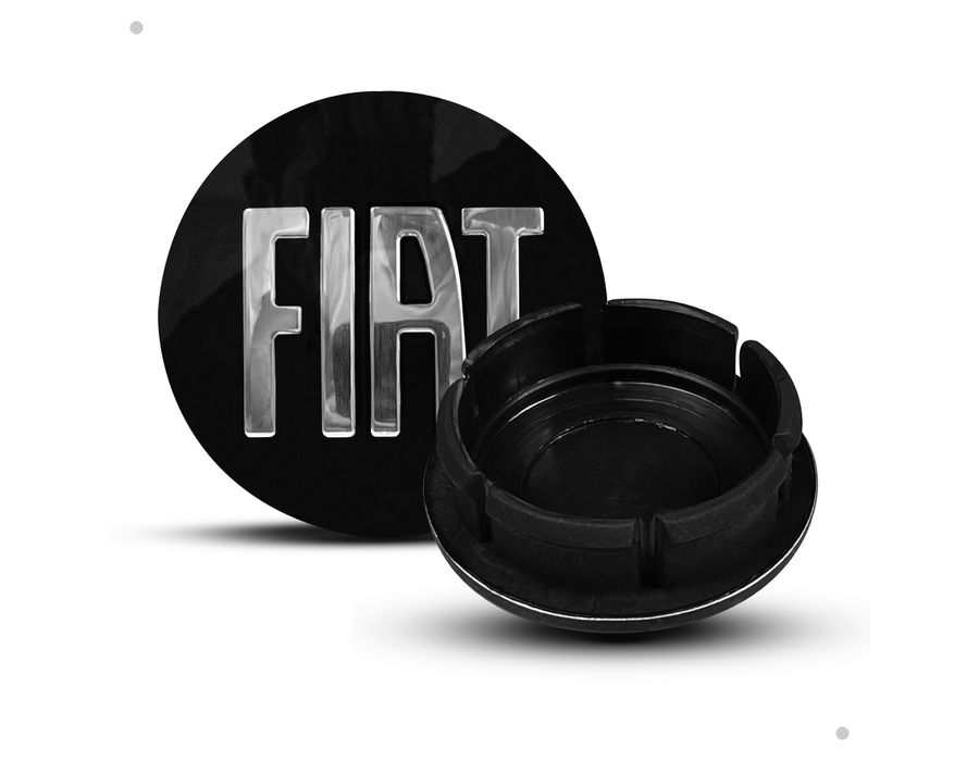 Kit 4 Calotinhas Centro de Roda Fiat Preto Repuxo – Encaixe Específico + Visual Original nas Rodas