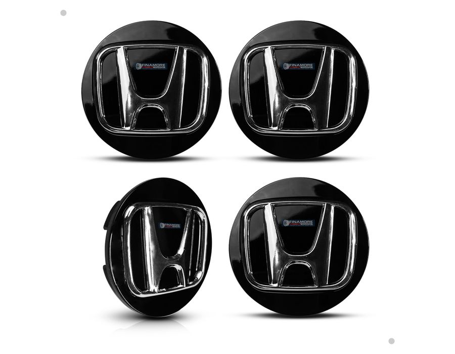 Calotinha Centro de Roda Honda New Civic HR-V CR-V Accord – Preto com Logo Cromado – Encaixe Perfeito + Visual Original