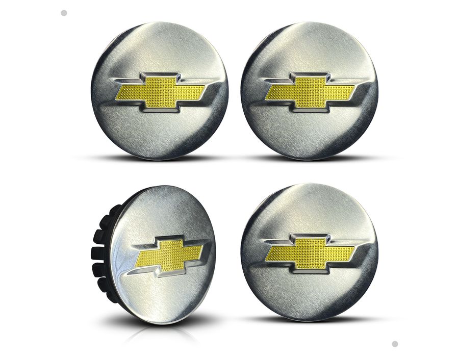 Kit 4 Calotinhas Miolo Centro Roda GM Cruze/Sonic/Tracker Prata Escovado com Emblema