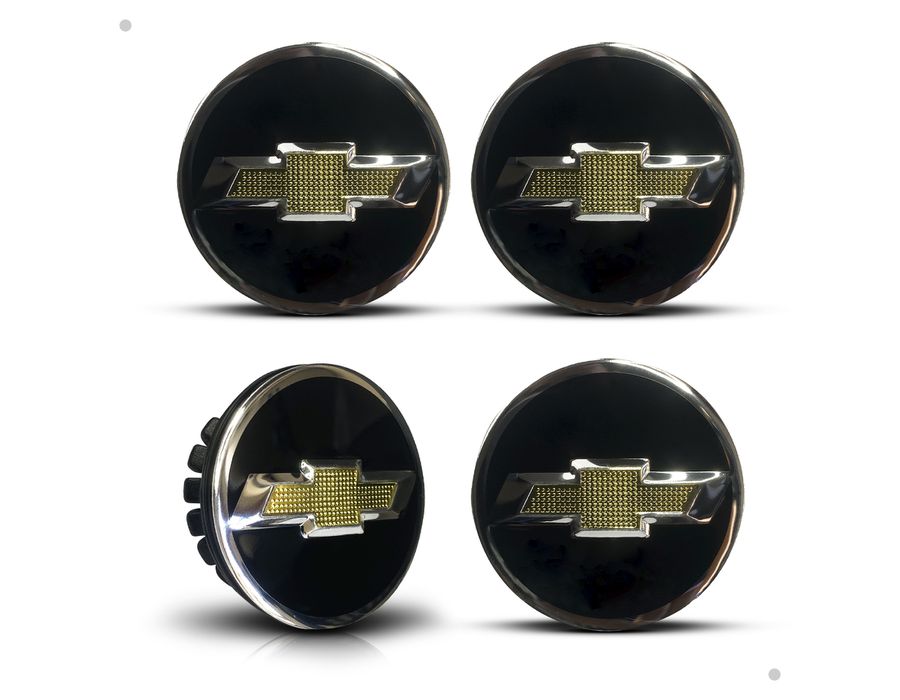 Kit 4 Calotinhas Miolo Centro Roda GM Cruze/Sonic/Tracker Preto com Emblema Dourado