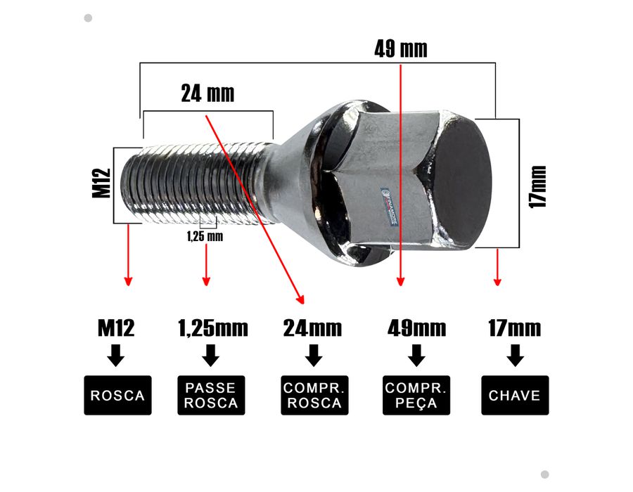 Kit 4 Parafusos Cromados Fiat Toro – Encaixe Preciso para Rodas de Liga Leve