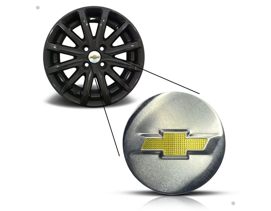 Kit 4 Calotinhas Miolo Centro Roda GM Cruze/Sonic/Tracker Prata Escovado com Emblema
