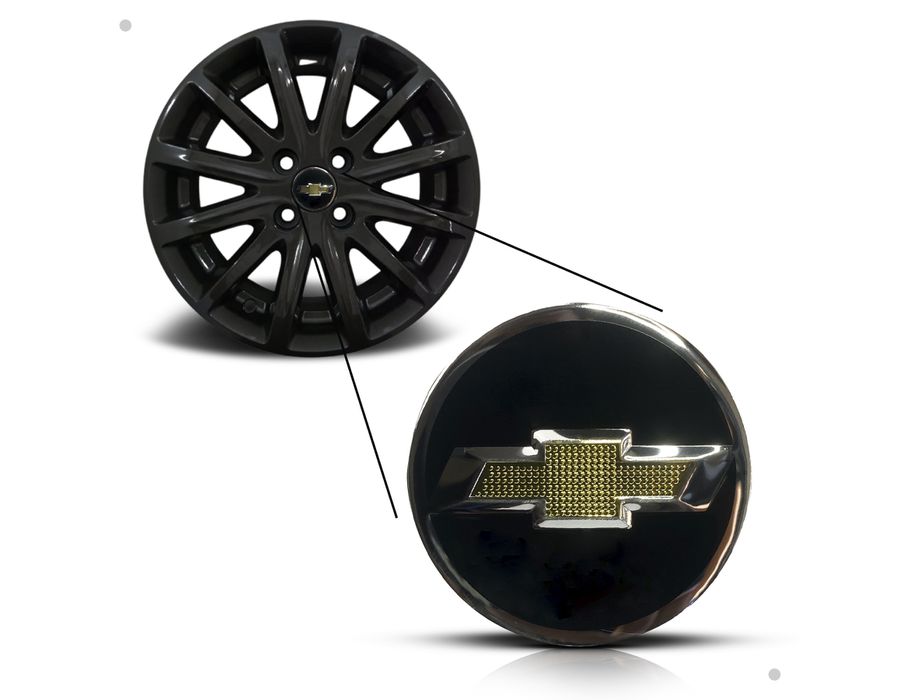 Kit 4 Calotinhas Miolo Centro Roda GM Cruze/Sonic/Tracker Preto com Emblema Dourado