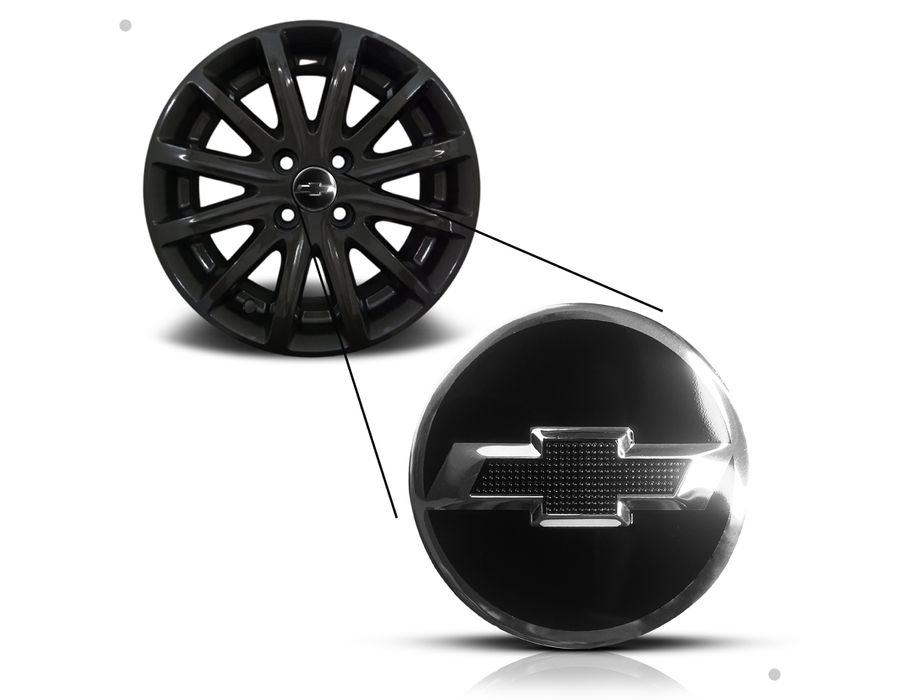 Kit 4 Calotinhas Miolo Centro Roda GM Cruze/Sonic/Tracker com Emblema Preto Camaro