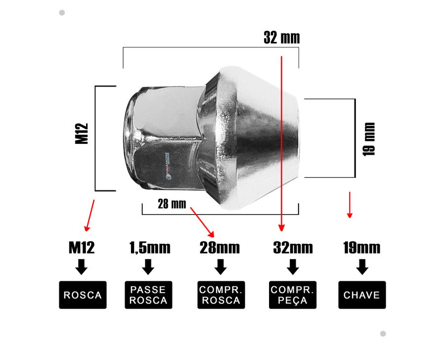 Kit 20 Porcas Maciças Cromadas Glx – Segurança e Estilo para Rodas de Liga Leve