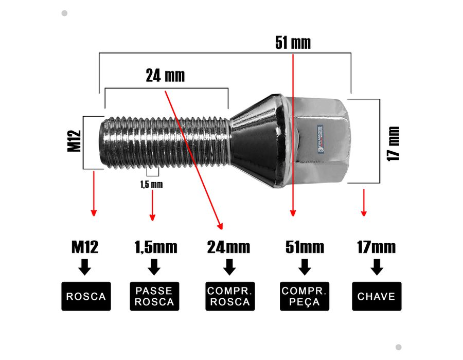 Kit 20 Parafusos Cromados Multi Comum para Rodas VW – Segurança e Visual Esportivo