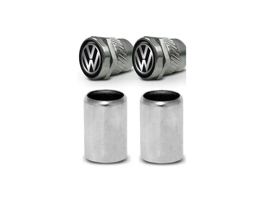 Kit Capa de Válvula Antifurto VW – Tampa de Bico Cromada com Emblema e Chave de Segurança