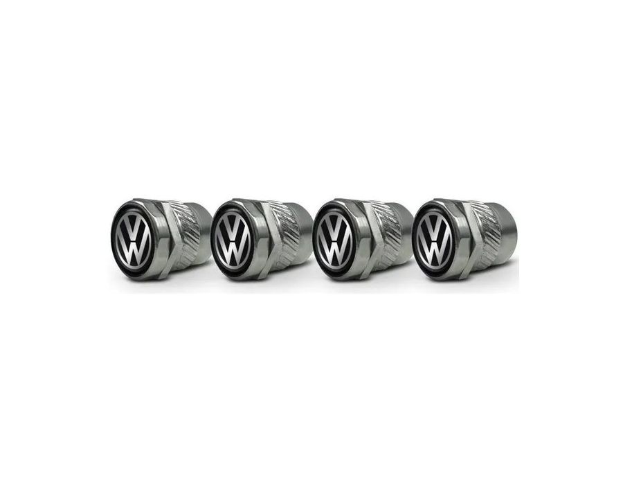 Kit Capa de Válvula Antifurto VW – Tampa de Bico Cromada com Emblema e Chave de Segurança