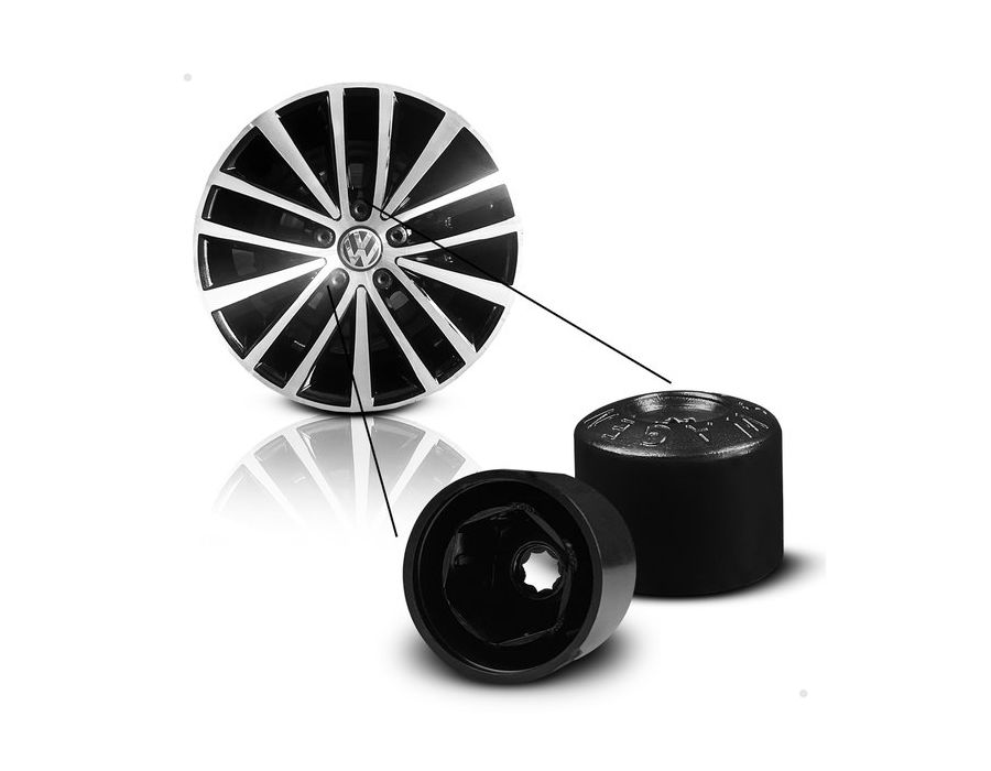 Kit 20 Capas de Parafuso 17mm VW Preto + Chave – Acabamento e Proteção