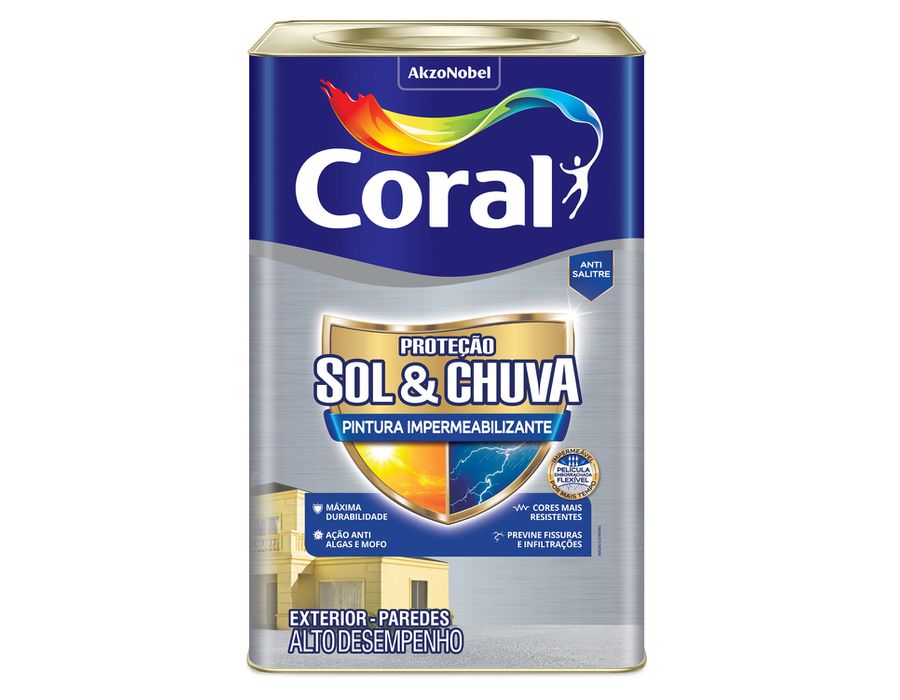 Tinta Coral Proteção Sol & Chuva Pintura Impermeabilizante 18LT Branco ...
