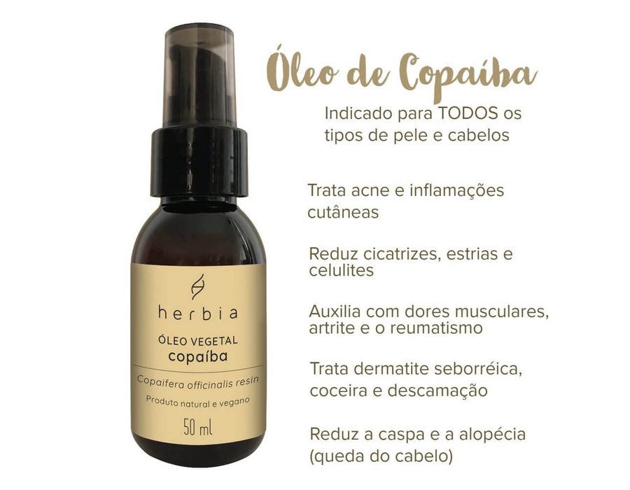 Óleo Vegetal de Copaíba - PELE e CABELO - Herbia 50ml