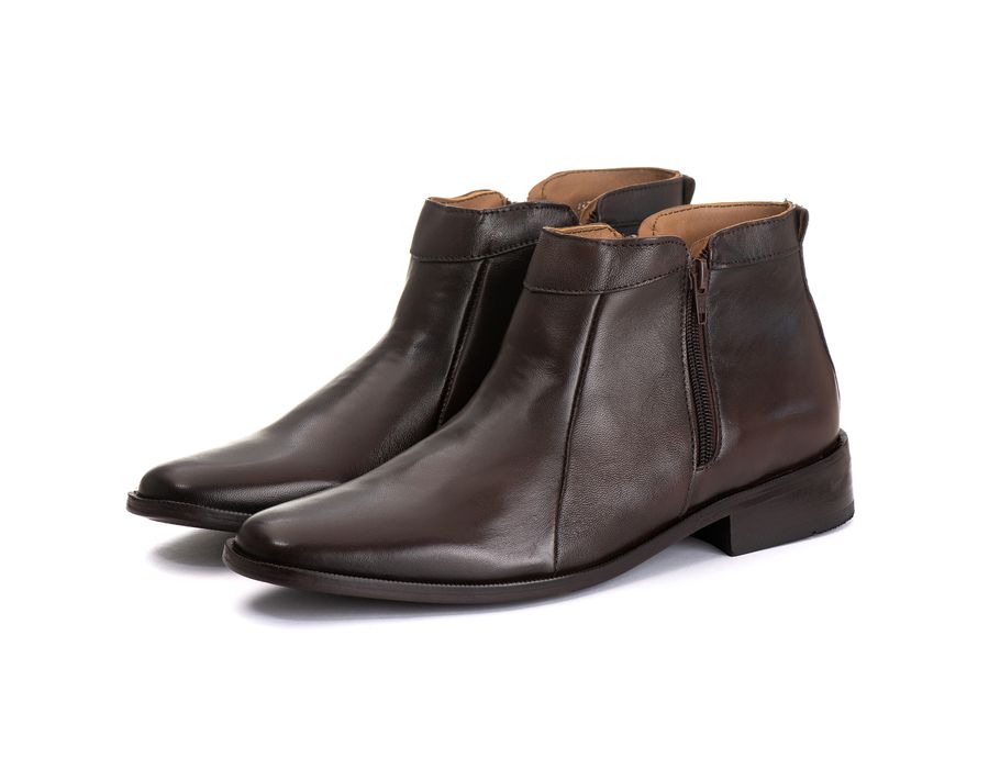 Bota Social Masculina Aroeira com dois Zíperes em Pelica Café