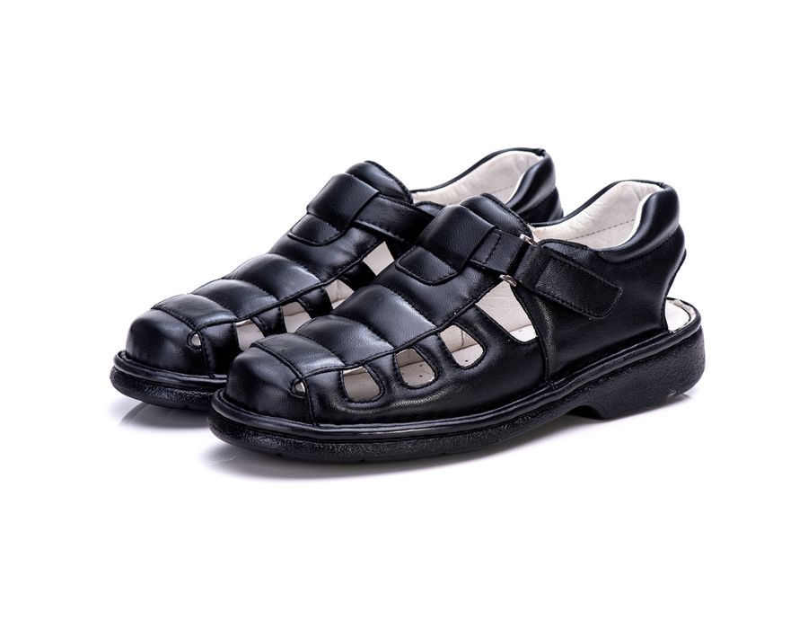Sandália Masculina Bico Fechado Total Comfort Couro de Carneiro Preto com Palmilha de Gel Antiestresse