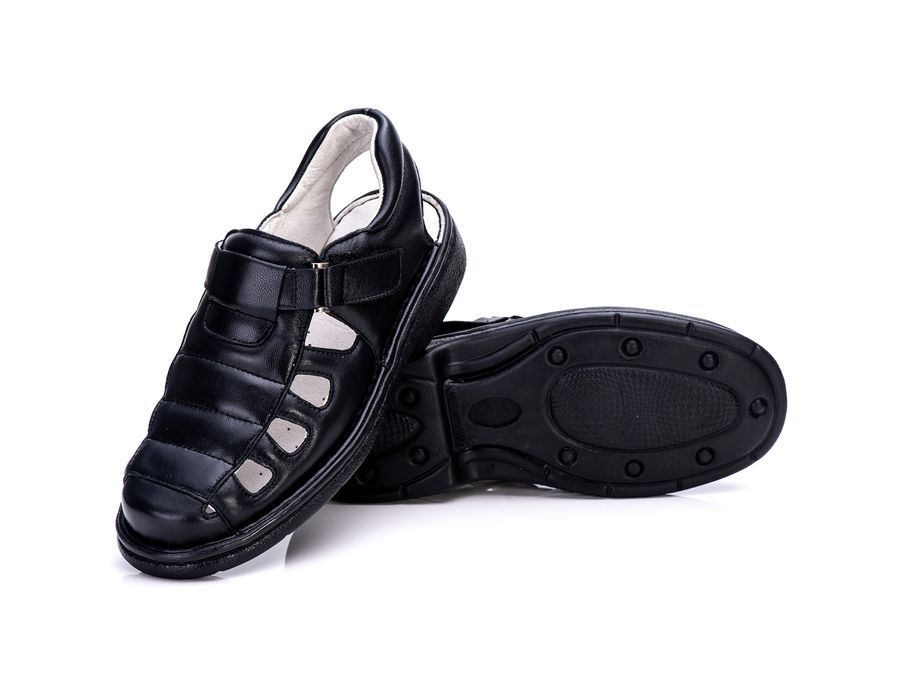 Sandália Masculina Bico Fechado Total Comfort Couro de Carneiro Preto com Palmilha de Gel Antiestresse