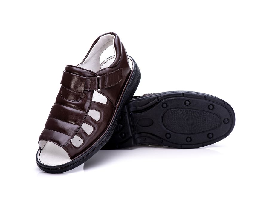Sandália Masculina Bico Aberto Total Comfort Couro de Carneiro Café com Palmilha de Gel Antiestresse
