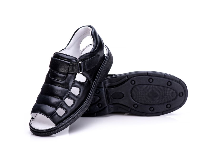 Sandália Masculina Bico Aberto Total Comfort Couro de Carneiro Preto com Palmilha de Gel Antiestresse