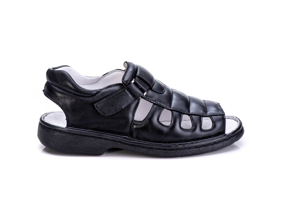 Sandália Masculina Bico Aberto Total Comfort Couro de Carneiro Preto com Palmilha de Gel Antiestresse
