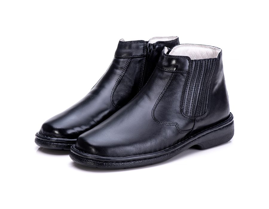 Bota Masculina Total Comfort Anti Stress em Couro de Carneiro Preto com Zíper
