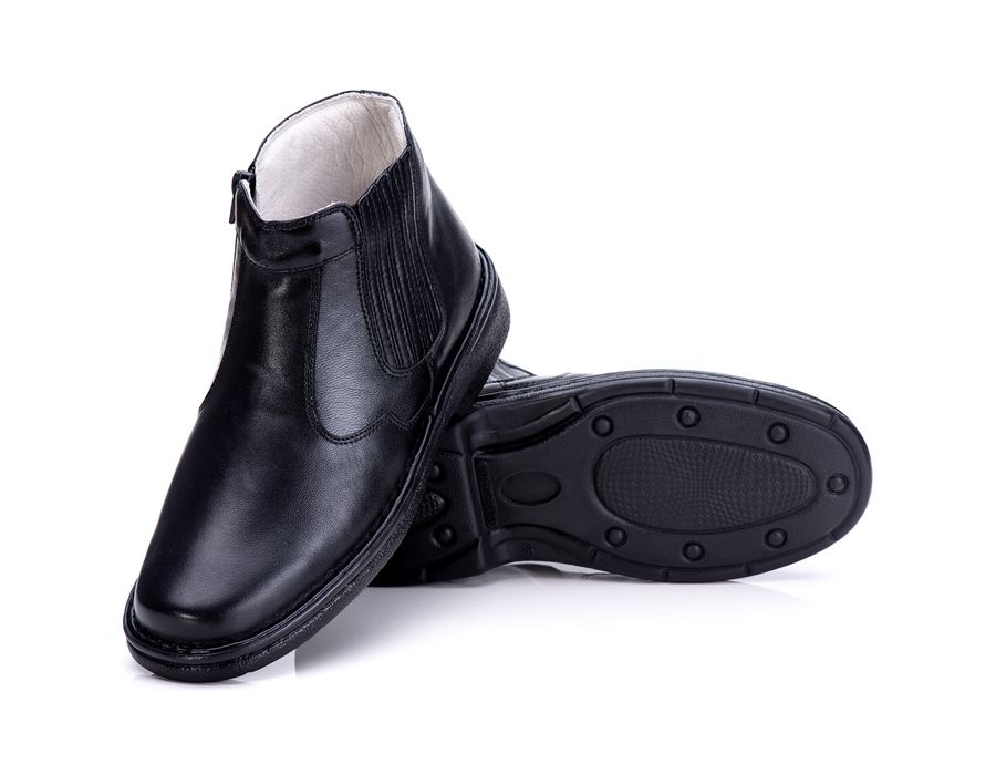 Bota Masculina Total Comfort Anti Stress em Couro de Carneiro Preto com Zíper