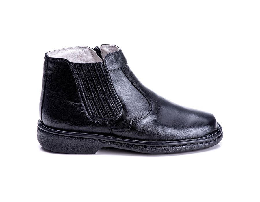 Bota Masculina Total Comfort Anti Stress em Couro de Carneiro Preto com Zíper