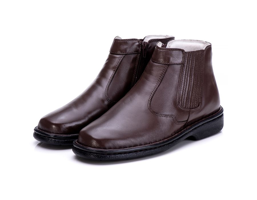 Bota Masculina Total Comfort Anti Stress em Couro de Carneiro Café com Zíper