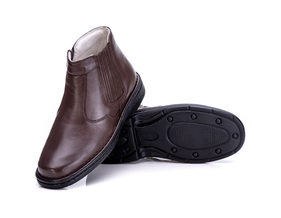 Bota Masculina Total Comfort Anti Stress em Couro de Carneiro Café com Zíper