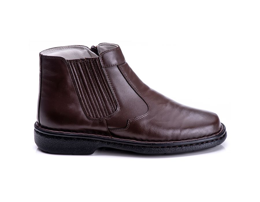 Bota Masculina Total Comfort Anti Stress em Couro de Carneiro Café com Zíper