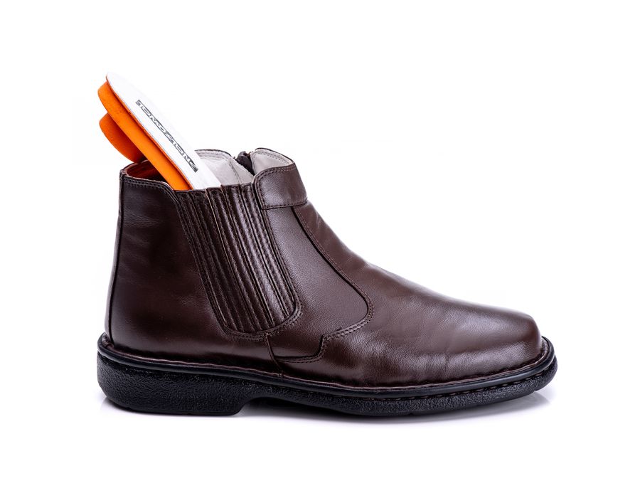 Bota Masculina Total Comfort Anti Stress em Couro de Carneiro Café com Zíper