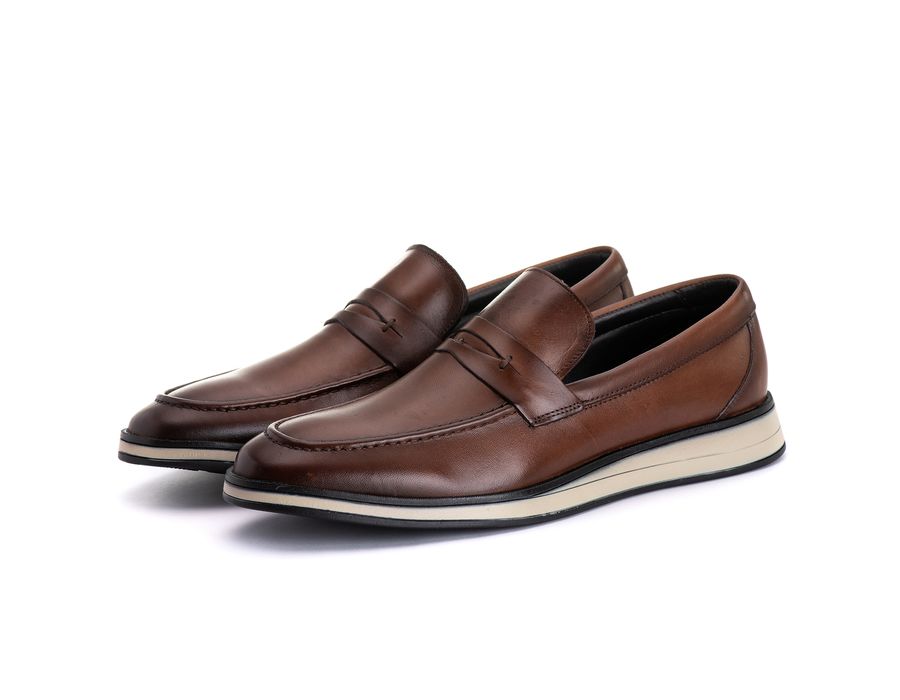 Sapato Masculino Loafer Slip On Sport em Couro Bovino Marrom