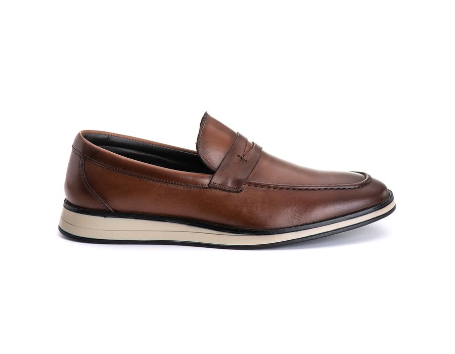 Sapato Masculino Loafer Slip On Sport em Couro Bovino Marrom