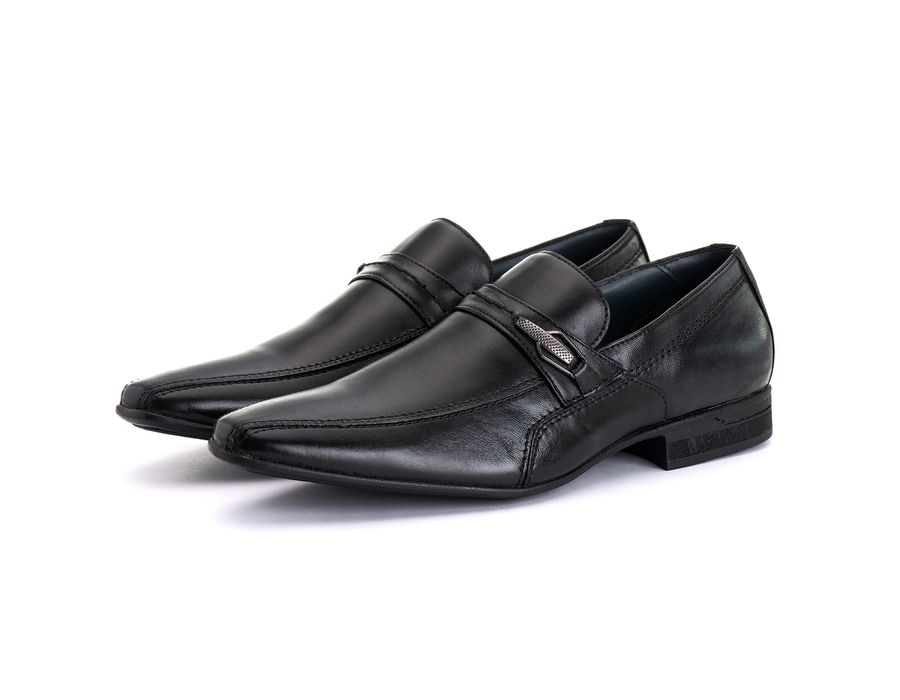 Sapato Social Masculino com Fivela em Couro de Carneiro Preto 
