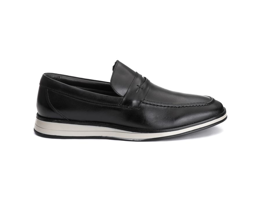 Sapato Masculino Loafer Slip On Sport em Couro Bovino Preto
