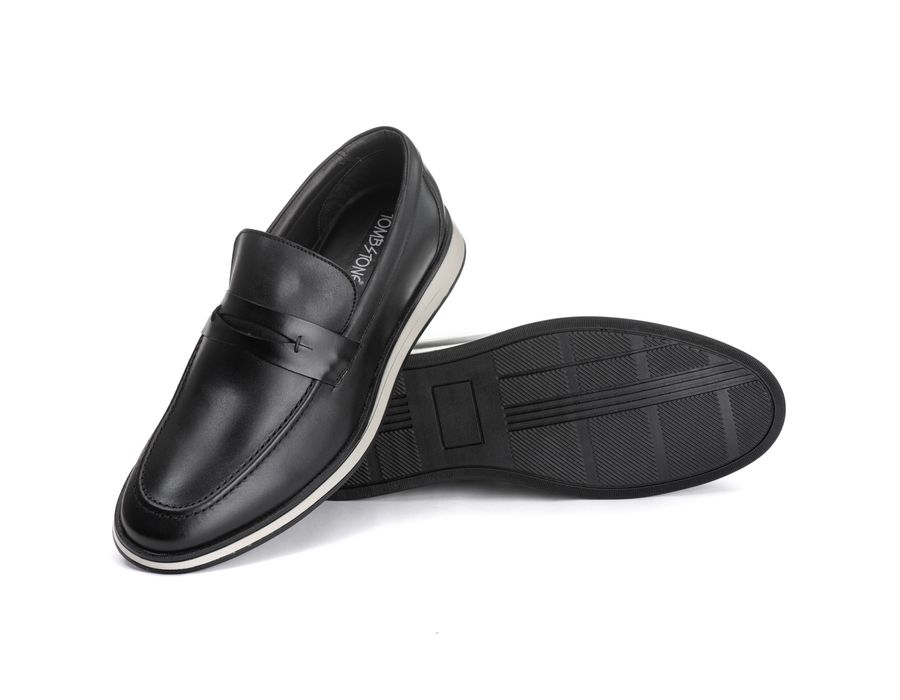Sapato Masculino Loafer Slip On Sport em Couro Bovino Preto